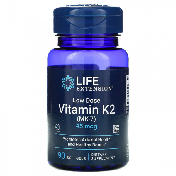 Life Extension, Витамин К2 (МК-7), 45 мкг, 90 мягких желатиновых капсул