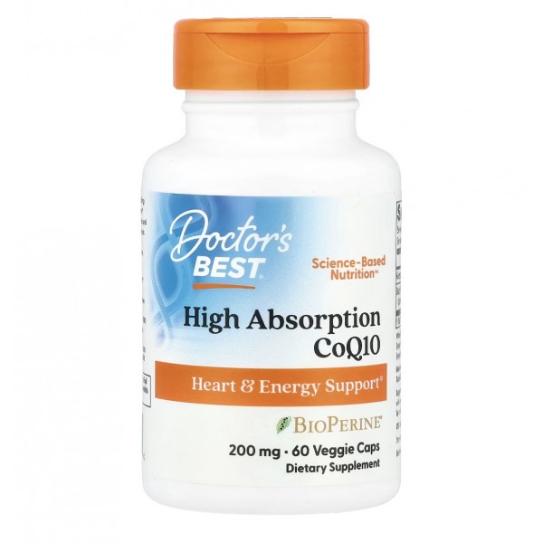 Doctor's Best, легкоусвояемый коэнзим Q10 200 мг, с BioPerine, 200 мг, 60 вегетарианских капсул