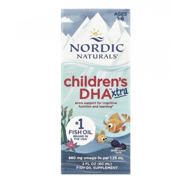 Nordic Naturals, Children's DHA Xtra, для детей возрастом 1–6 лет, вкус ягодного пунша, 880 мг, 60 мл (2 жидк. унции)