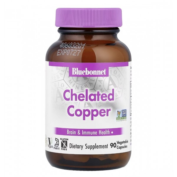 Bluebonnet Nutrition, Медь в хелатной форме, 90 капсул