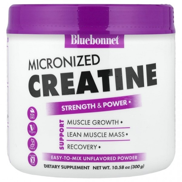 Bluebonnet Nutrition, Креатин микронизированный в порошке, без добавок, 300 г