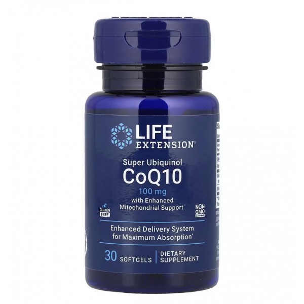 Life Extension, суперубихинол коэнзим Q10 с улучшенной поддержкой митохондрий, 100 мг, 30 капсул