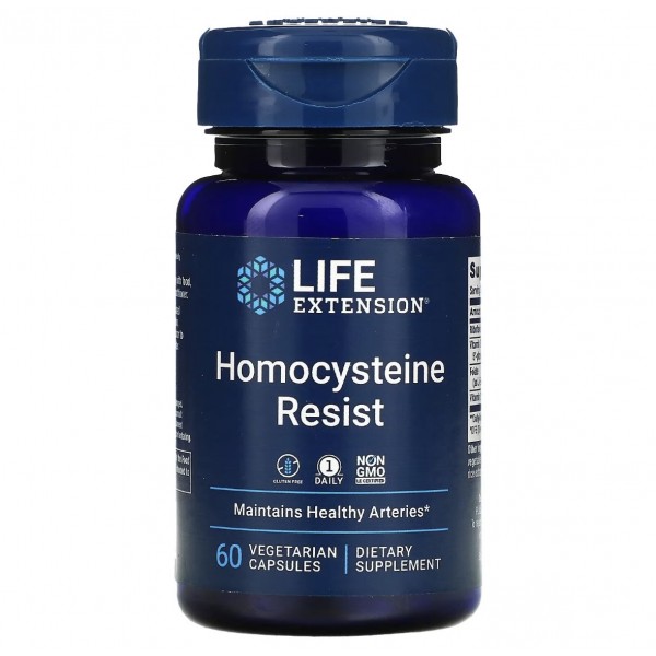 Life Extension, Homocysteine Resist, добавка для поддержания здорового уровня гомоцистеина, 60 капсул