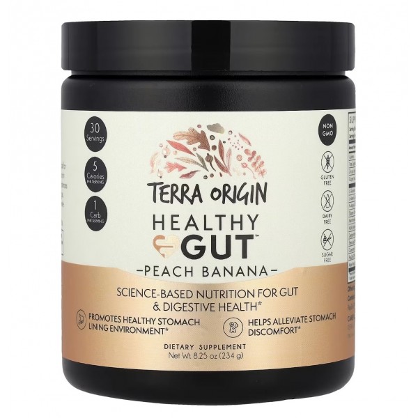 Terra Origin, Healthy gut, добавка для здоровья кишечника, персик и банан, 232 г