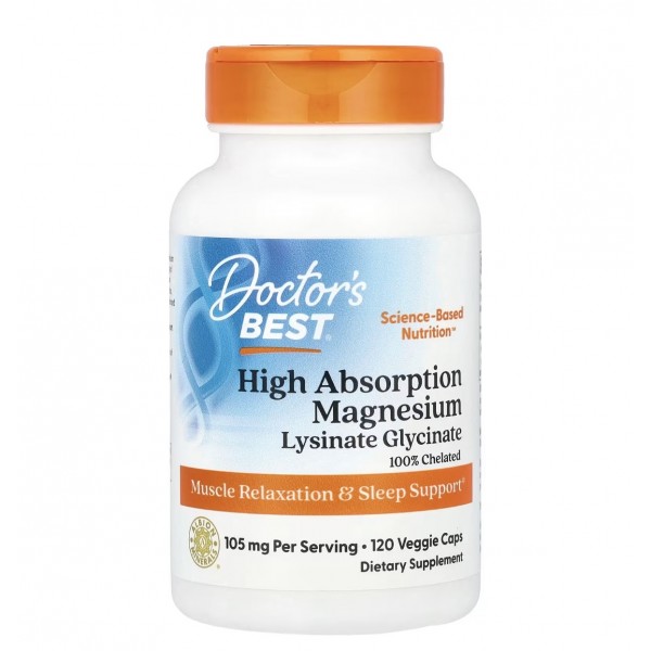Doctor's Best, Магний глицинат с высокой степенью усвоения, 120 капсул