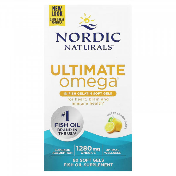 Nordic Naturals, Ultimate Omega, Высокоэффективная омега-3, со вкусом лимона, 60 капсул из рыбьего желатина (640 мг в 1 капсуле)