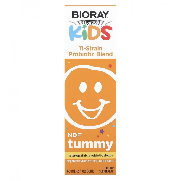 Bioray, Kids, NDF Tummy, смесь из 11 штаммов пробитиков, со вкусом малины, 60 мл