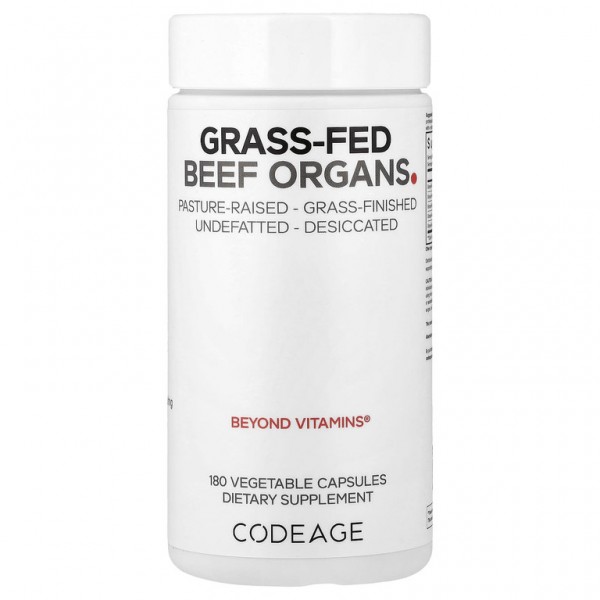 Codeage, органы коров травяного откорма, 180 растительных капсул (500 мг в 1 капсуле)
