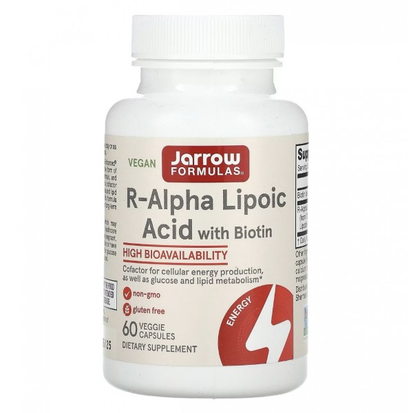 Jarrow Formulas, R-Alpha Lipoic Acid with Biotin, Альфа-липоевая кислота с биотином, 60 капсул