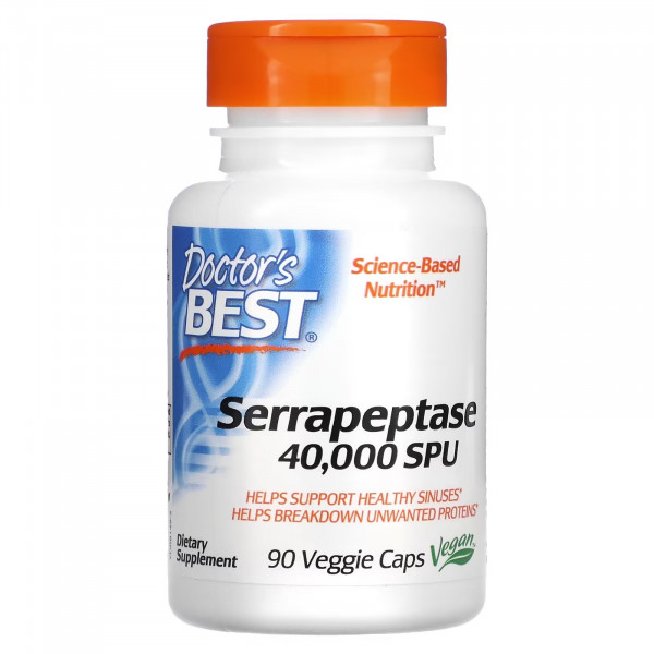 Doctor's Best, Серрапептаза, 40 000 SPU, 90 капсул