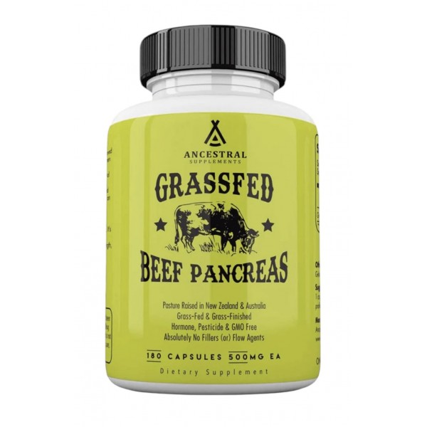 Ancestral Supplements, GrassFed Beef Pancreas, Говяжья поджелудочная железа 500 мг, 180 капсул