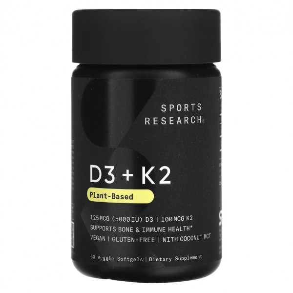 Sports Research, Витамин Д3 и К2 / D3 и K2, 60 капсул