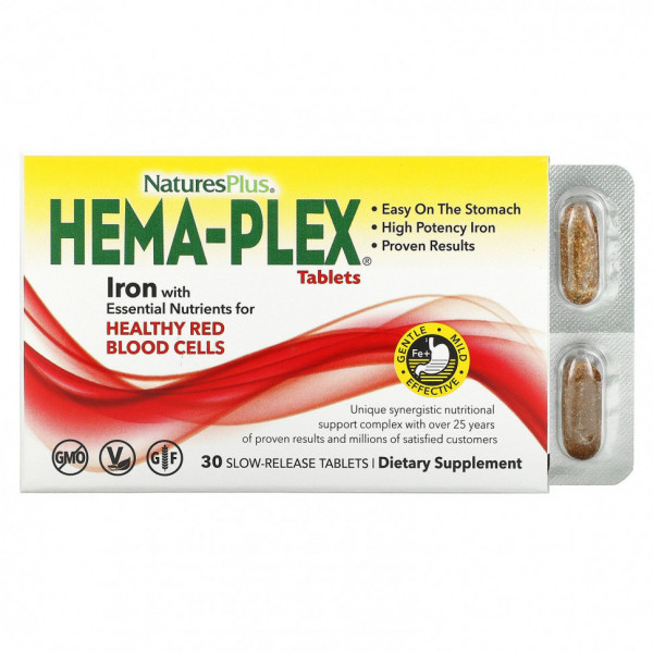 NaturesPlus, Hema-Plex/Хемаплекс/Железо, 30 таблеток с длительным высвобождением