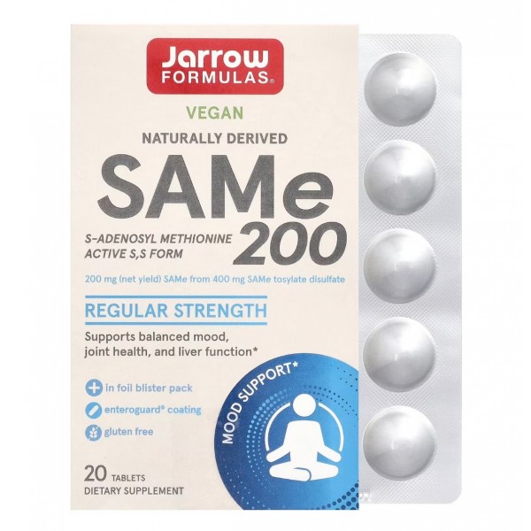 Jarrow Formulas, SAMe 200 мг, S-аденозилметионин, 20 таблеток
