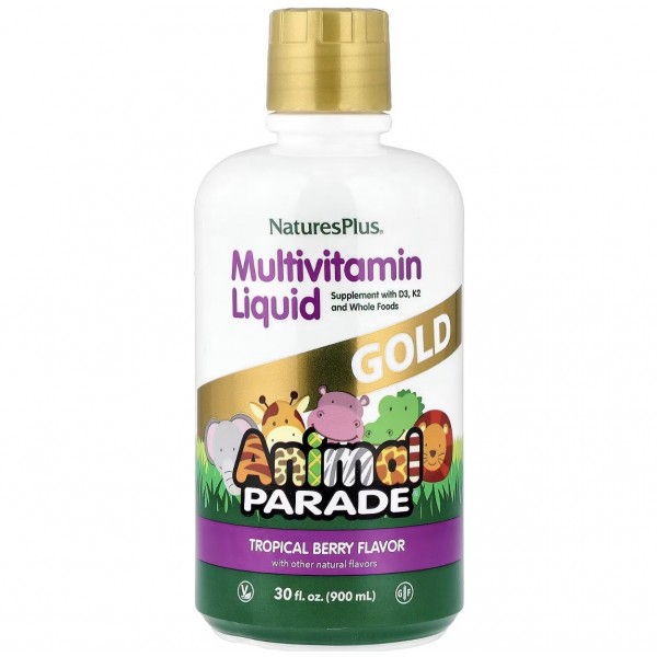 NaturesPlus, Animal Parade® Gold, жидкая мультивитаминная добавка, со вкусом тропических ягод, 900 мл (30 жидк. унций)