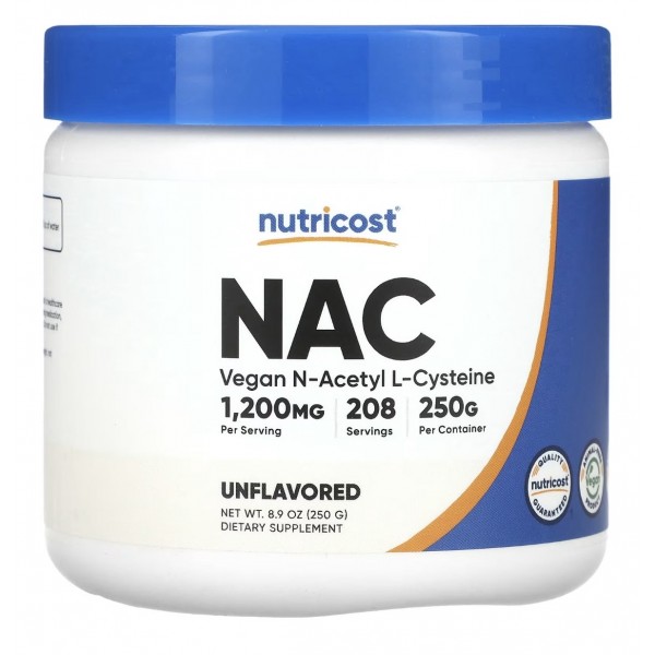 Nutricost, НАК/NAC, N-ацетил-L-цистеин, порошок, 250 г