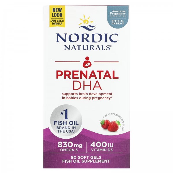 Nordic Naturals, Prenatal DHA, пренатальная ДГК / омега, клубничный вкус, 90 капсул