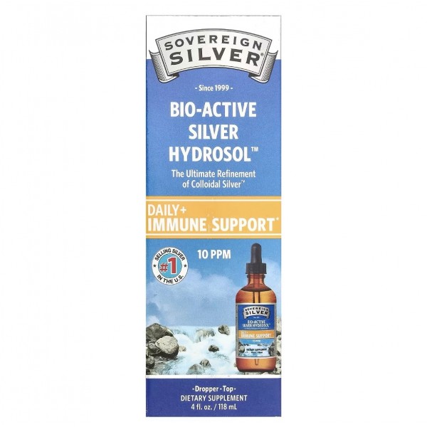 Sovereign Silver, Bio-Active Silver Hydrosol, Коллоидное серебро для ежедневной поддержки иммунитета, с дозатором-пипеткой, 10 част./ млн, 118 мл