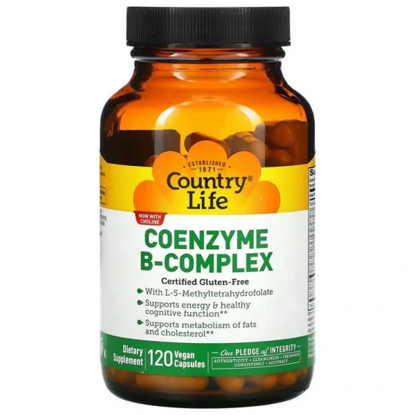 Country Life, Coenzyme B-complex, Б-комплекс коэнзимный, 120 веганских капсул